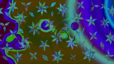 Mavi ve kahverengi renkte çiçekler. Sevimli çiçek raster deseni. Renkli Bahar Teması eskiz kalıbı. Düz Çiçek Elementleri Tasarımı.