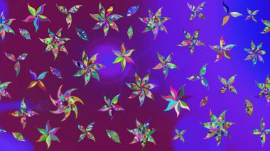 Küçük çiçekte güzel bir desen. Moda baskıları için zarif bir şablon. Küçük renkli çiçekler. Motley illüstrasyonu. Mor ve mor çiçekli bahar çiçekleri.