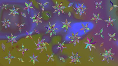 Raster Floral Illustration, Asyalı tekstil. Kahverengi ve menekşe renkleri üzerinde etnik çiçekler olan zarif eskiz deseni.