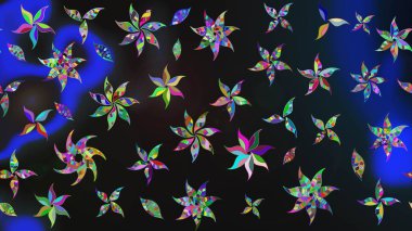 Raster illüstrasyonu. Çiçekli karalama şeklinde Raster çiçek deseni. Gri ve mavi renkte bahar çiçekleri.