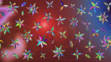 Sketch Colour Spring Theme eskiz kalıbı. Düz Çiçek Elementleri Tasarımı. Sevimli çiçek raster deseni. Kahverengi ve kırmızı renkte çiçekler.