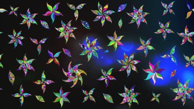 Gri ve mavi renklerde. Hint süsü. Çiçek duvar kağıdı. Renkli süs kenarı. Raster illüstrasyonu. Çizim deseni.