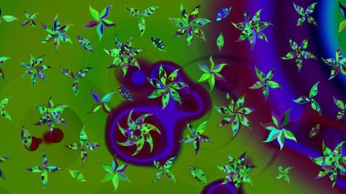 Yeşil ve kahverengi renkli çiçekler. Tatil havası. Nazik romantik baskı. Raster güzel bir çiçek deseni çizmiş. Bahar mevsimi.