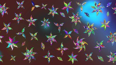 Raster illüstrasyonu. Raster illüstrasyonu. Çiçek desenli çizim. Kahverengi ve mor renkli çiçekler. Asya tekstil tarzında.