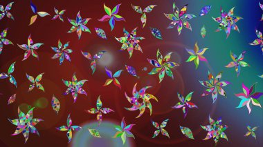 Kahverengi ve mavi renkli çiçekler. Raster illüstrasyonunda çiçek deseni çizimi.