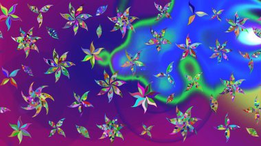 Raster suluboya çiçek deseni, narin çiçekler, mor ve mavi çiçekler, tebrik kartı şablonu. Raster Güzel kumaş deseni.