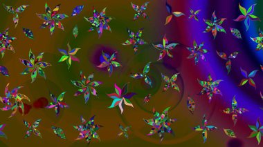 Raster illüstrasyonundaki çiçek desenli çizim. Çiçekler suluboya tarzında kahverengi ve yeşil renklerde.