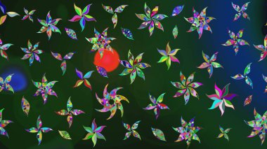 Çiçek desenli eskiz. Gömlek baskısı için çiçek boyası. Mavi ve yeşil renkte çiçekler.