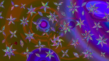 Kahverengi ve mor renkli çiçekler. Hediye ambalaj kağıdı, tebrik kartları, posterler ve pankart tasarımı. Raster düz çiçek çizim deseni.