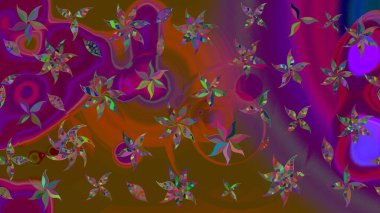 Raster illüstrasyonu. Suluboya tarzında mor ve kahverengi renklerde. Küçük çiçekli bahar deseni çiz.