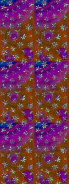 Düz Çiçek Elementleri Tasarım Raster illüstrasyonu. Çiçekli çiçek deseni, suluboya. Mor ve kahverengi renkte çiçekler. Renkli Bahar Teması çizim şablonu.