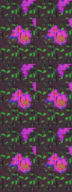 Raster Çiçek İllüstrasyonu 'nun şirin tekstili. Kahverengi, mor ve yeşil renkte etnik çiçeklerle zarif bir eskiz deseni..