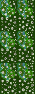 Yeşil ve nötr küçük çiçekler ve yeşil ve nötr renklerdeki komik böcekler, raster desen, illüstrasyon.