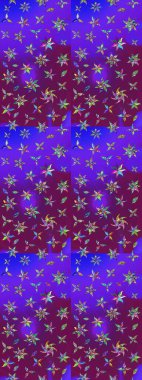 Küçük çiçekte güzel bir desen. Mor ve mor çiçekli bahar çiçekleri. Küçük renkli çiçekler. Motley illüstrasyonu. Moda baskıları için zarif bir şablon.