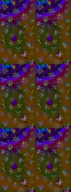 Kahverengi ve yeşil renklerde etnik çiçeklerle süslenmiş zarif bir eskiz şekli. Asya Tekstil 'inde Raster Çiçek İllüstrasyonu.