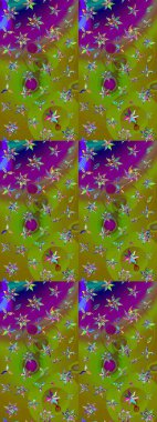 Çiçek izi. Çiçekler suluboya tarzında yeşil ve kahverengi renklerde. Suluboya çizim deseni.