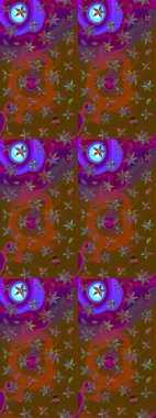 Vadinin çiçekleri kahverengi ve mor renklerde. Çiçeksel çizim kalıbının çizimi.