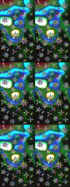 Gri ve yeşil renkli güzel çiçekli çizim deseni, suluboya çiçek deseni, duvar kağıdı, kart ya da kumaş için fayanslı. Raster..