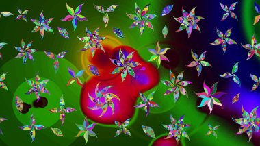 Çiçek buketleriyle klasik bir eskiz şekli. Raster illüstrasyonu. Yeşil ve mavi renklerde.