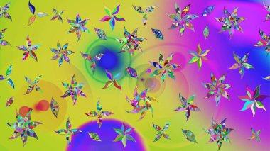 Sarı ve mor renkli çiçekler. Çiçekli karalama şeklinde Raster çiçek deseni. Nazik, narin çiçek arkaplanı.