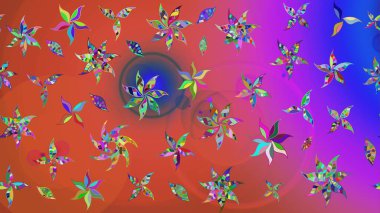 Pembe ve turuncu renkli çiçekler. Çiçekli karalama şeklinde Raster çiçek deseni. Yumuşak, bahar çiçekli arka plan.