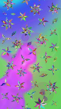 Küçük çiçekteki sevimli çiçek deseni. Mor ve yeşil renklerde. Raster deseni. Raster illüstrasyonu. Soyut çiçek çizim kalıbı arkaplanı.