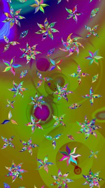 Suluboya çizim kalıbı. Çiçekler suluboya tarzında yeşil ve kahverengi renklerde. Çiçek izi.