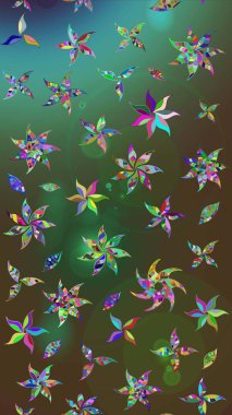 Raster düz çiçek çizim deseni. Yeşil ve kahverengi renkli çiçekler. Tasarım hediye paketi, tebrik kartları, posterler ve afiş tasarımı.