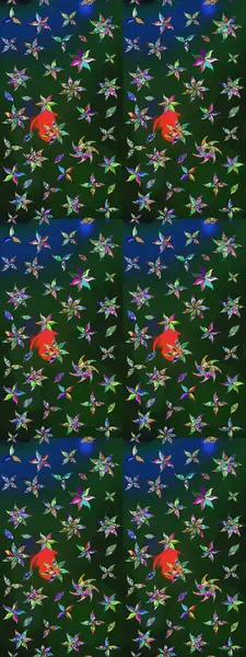 Mavi ve yeşil renklerde. Çiçek buketleriyle klasik bir eskiz şekli. Raster illüstrasyonu.