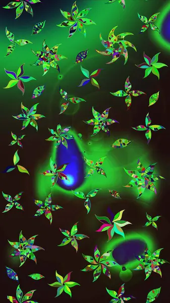 Raster illüstrasyonu. Yeşil ve gri renkte güzel bir tekstil. Suluboya çiçekli çiçek deseni.