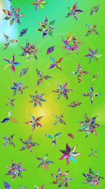 Elle boyanmış suluboya resim çizimleri, çiçekler ve bitkiler. Yeşil ve mavi renkte çiçekler.