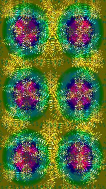 Kış konsepti Düz yatıyordu. Yeşil, kahverengi ve mavi renkte kar tanesinden yapılmış kış deseni. Raster illüstrasyonu.