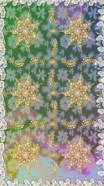 Barok tarzında altın çiçekli süs. Antika altın tekrarlanabilir duvar kağıdı. Tarafsız renklerde altın element. Damask pürüzsüz tekrarlama deseni.