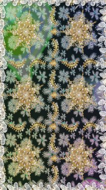 Kusursuz klasik raster altın desenli. Raster illüstrasyonu. Klasik klasik klasik arka plan. Gri renklerde, altın elementlerle kusursuz desen. Geleneksel oryantasyon süsü.