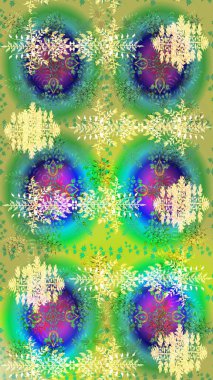 Güzel dekorasyon. İllüstrasyon kar tanesi. Yeşil, mavi ve sarı renklerde ayrık suluboya kar taneleri. Kışın sembolü.