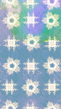 Mavi ve nötr renkler. Noel ve yeni yıl moda baskıları için tatil tasarımı. Kar tanelerinin soyut arkaplanlı Noel şablonu. Raster illüstrasyonu.