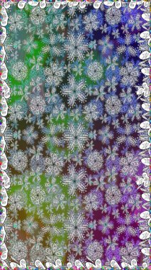 Eski usul. Raster illüstrasyonu. Renkli desenli, gri çiçekli ve dekoratif elementli kusursuz desen. Kusursuz bir geçmişi var. Kumaş, tekstil ve duvar kağıdı baskısı için..