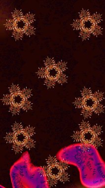 Kışın sembolü, mutlu noeller, mutlu yeni yıl kutlaması Raster illüstrasyonu. Siyah, kahverengi ve kırmızı renkler üzerine illüstrasyon. Basit bir kar tanesi. Soyut duvar kağıdı, ambalaj dekorasyonu.