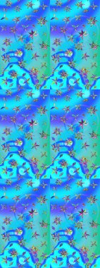 Mavi ve yeşil renkli çiçekler. Tekstil ve kapak tasarımı için mükemmel. Renkli mavi ve yeşil çizim kalıpları. Doodle tarzı. Elle çizilmiş sonbahar çiçeği deseni..