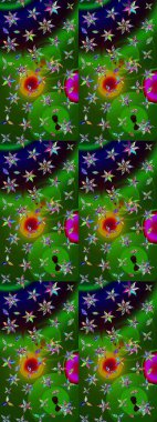 Raster Illustrasyon 'daki Çiçek Deseni' nin son moda çizimi. Renkli Yaz Temalı eskiz kalıbı. Yeşil ve siyah renkli çiçekler. Düz Çiçek Elementleri Tasarımı.