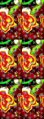 Düz Çiçek Elementleri Tasarımı. Renkli Bahar Teması eskiz kalıbı. Çiçekler kırmızı ve yeşil renklerde. Güzel çiçek deseni..