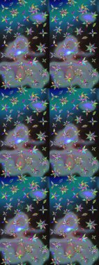 Raster illüstrasyonundaki çiçek desenli çizim. Mavi ve gri renkte çiçekler.