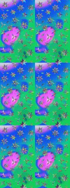 Mavi ve yeşil renkli çiçekler. Raster illüstrasyonunda çiçek deseni çizimi.