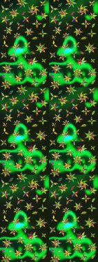 Raster illüstrasyonu. Yeşil ve gri renklerde. 3D çiçekler, çizim.