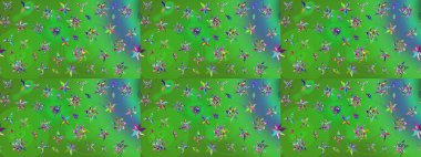 Moda baskıları için zarif bir şablon. Modern çiçek arkaplanı. Halk tarzı. Parlak renkli çiçekleri ve yeşil ve mavi renkte yaprakları olan muhteşem bir çiçek deseni..