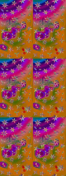 Turuncu ve mor el çizimi desen. Karalama çiçekleri çizim kalıbı. Sanat ilham verici ve mor renkli çiçekler ve arkasında izler bırakır. Raster deseni.