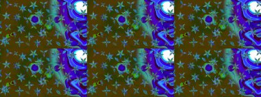 Raster illüstrasyonu. Çiçek ve yapraklı karalama şeklinde Raster çiçek deseni. Yumuşak, bahar çiçekleri kahverengi ve mavi renklerde.