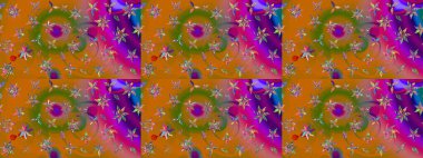 El çizimi çiçekli soyut çizim kalıbı. Turuncu ve kahverengi renkli çiçekler. Raster illüstrasyonu.