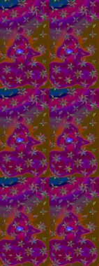 Mor ve kahverengi renkte çiçekler. Raster illüstrasyonunda çiçek deseni çizimi.