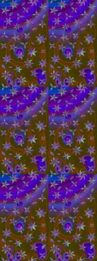 Suluboya çiçekli çiçek deseni. Kahverengi ve mor renkli Asya tekstili. Raster illüstrasyonu.